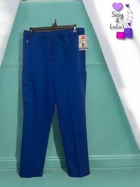 Hanes Scrubs Pants Womens Size L Blue Straight Leg Drawstring Medical NWT